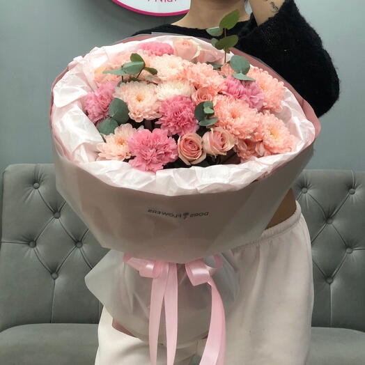 Букет с розовыми хризантемами🎀