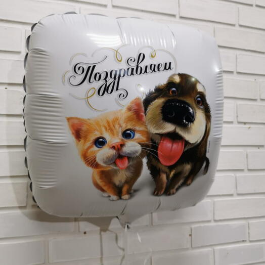 Фольгированный воздушный шар с гелием поздравляем 🐱🐶