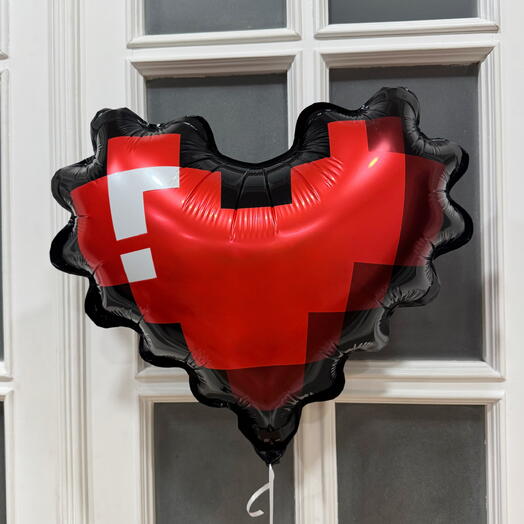 Helium balloon red pixel heart 45cm (1pc). Воздушный шар с гелием красное сердце пиксельное 45см (1шт)