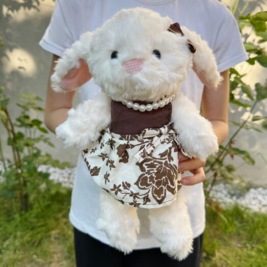 Мягкая игрушка плюшевый заяц белый в платье 1шт. Soft plush toy rabbit white in dress 1pc
