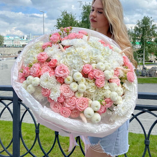 Большой WOW-букет «Bloom room»😍🎀 Пионовидная Роза, гортензия, хризантема