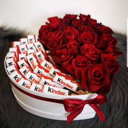 Red Roses   Kinder Chocolate Heart Box