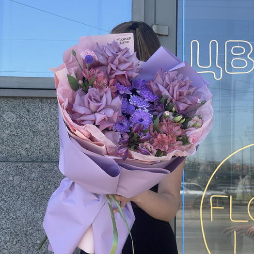 Букет «Сиреневый сахар»💜🩷 дуэт розового и фиолетового🫶🏻 Ароматный 🤍 альстромерия, шикарные розы, диантусы🥰 нежный🩷