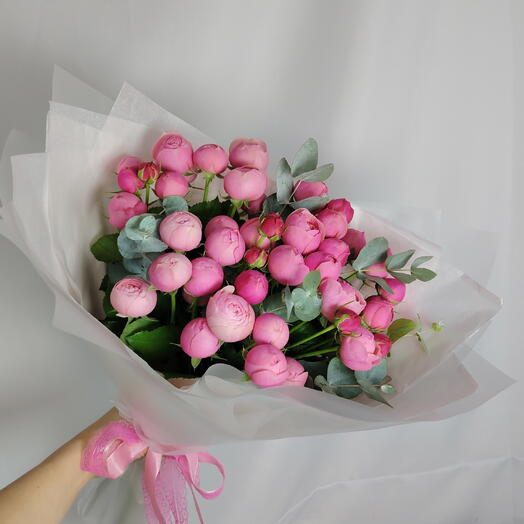 🩷 Стильный букет "PERVOЦВЕТ" из 9 пионовидных кустовых роз Pink Silva