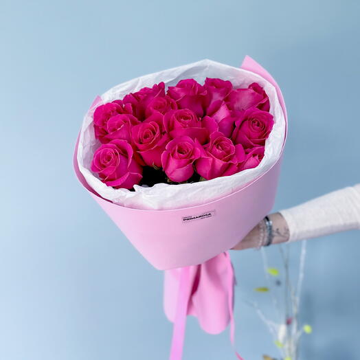 Букет из 15 малиновых роз «Малиновый закат»💗 23419