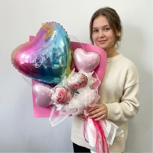 Воздушный букет из шаров «Яркое Настроение» с цветами