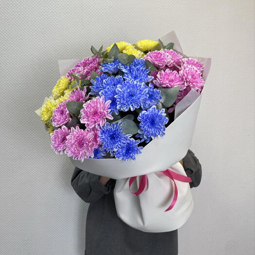 Дофаминовый микс хризантем🌷 | Букет: хризантемы, эвкалипт