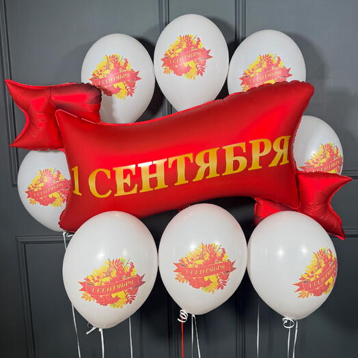 Набор из белых шаров с флагом на 1 сентября