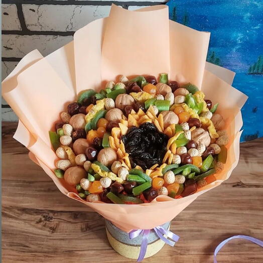 Подсолнух 🌻 Букет с сухофруктами и орехами 🌰 Сухофрукты Полезный букет Букет на 1 Сентября 🍁