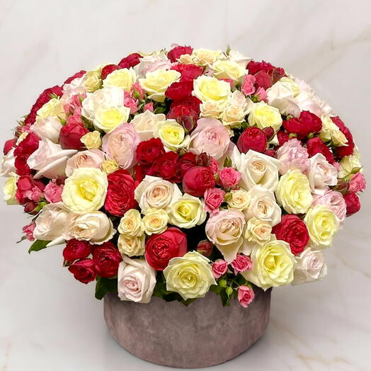 Большая коробка разноцветных роз 🌹