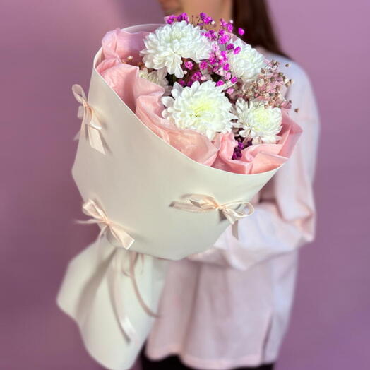 Букет комплимент из кустовой хризантемы 🌸/Цветы Уфа/Цветы в Уфе/Доставка цветов Уфа+🎁 от Vivienne Sabbo- румяна MACARON
