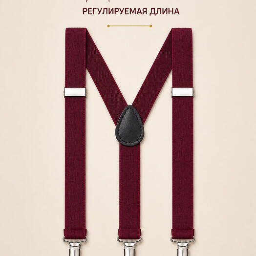 Подтяжки мужские бордовые для брюк, джинсов и костюма, аксессуар для повседневного образа