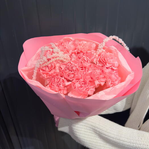 Букет «Розовый зефир» 💖 11 стойких розовых диантусов и стабилизированный амарант WOW-букет «Pink Velvet   Amaranth»
