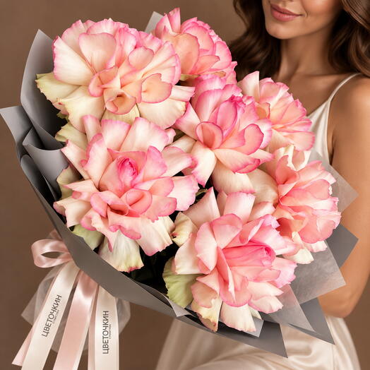 Bouquet of French roses in a package