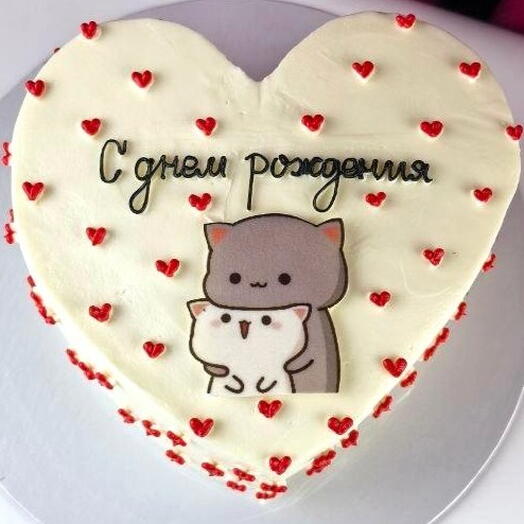 Торт сердце девушке на день рождения, «Котики-обнимашки»