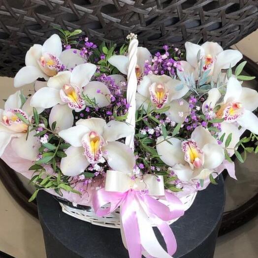 Basket with flowers " White orchid»