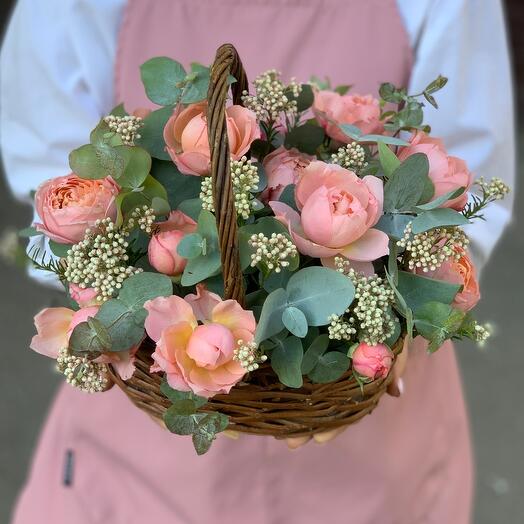 Peony-shaped Roses in a basket