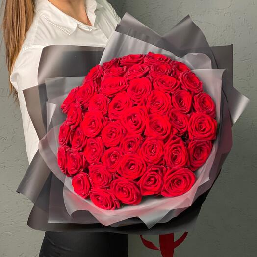 51 rosas rojas en paquete de diseño