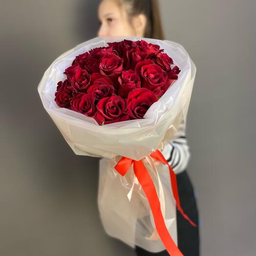 Букет-кругляш "Алые розы" 🌹