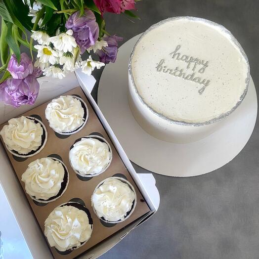 Birthday cake 2 kg and a set of cupcakes 6 pcs