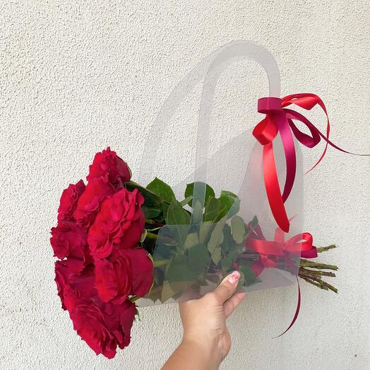 Red Roses in a handbag (9 roses)