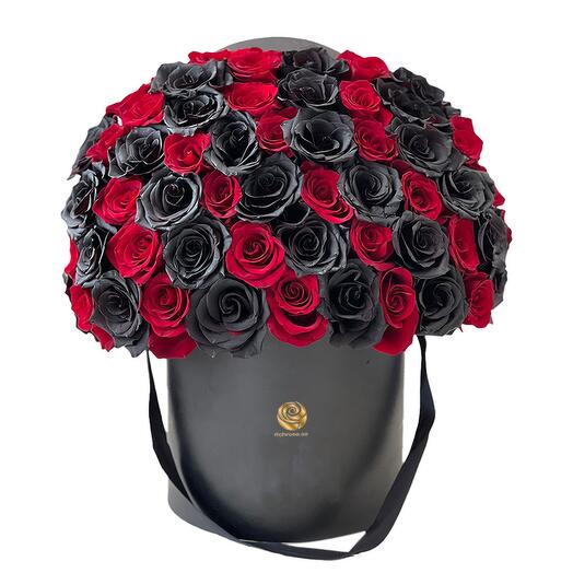 50 Red Roses and Black Painted Roses in Box