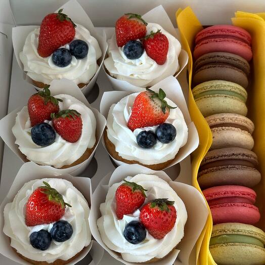 Set of cupcakes and pasta