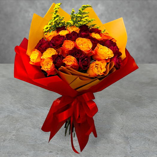 21 Orange and Red Roses