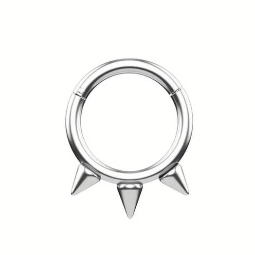 TIT-KL-021 Пирсинг кольцо из титана с шипами серебристое
