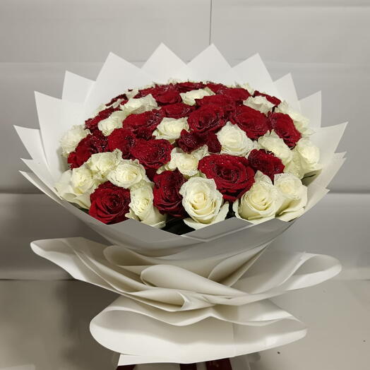 51 Red N White Roses Bouquet