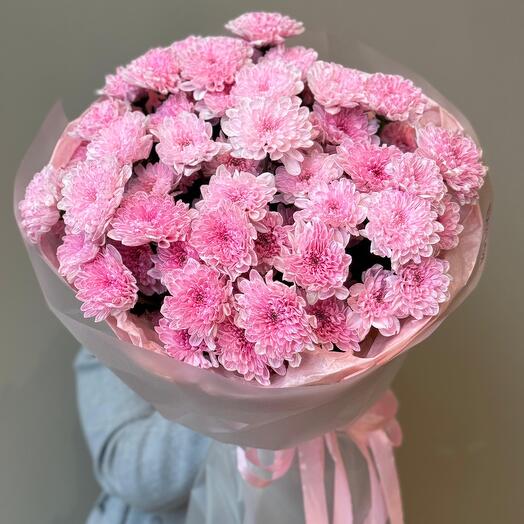 Букет из 9 светло-розовых хризантем