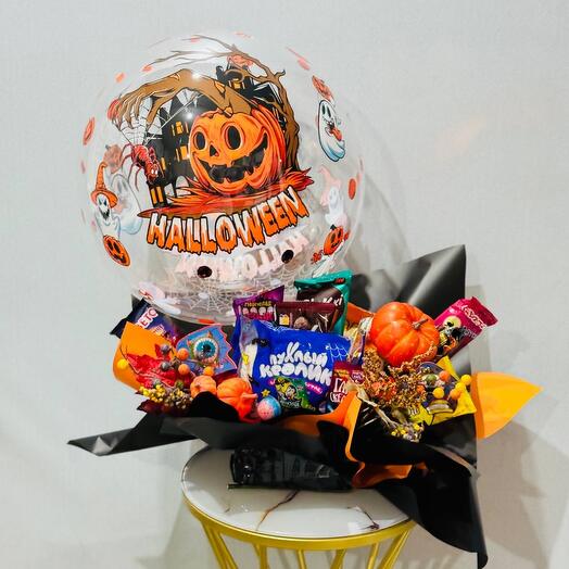 Съедобный подарок со сладостями с воздушным шаром баблс на хэллоуин Halloween