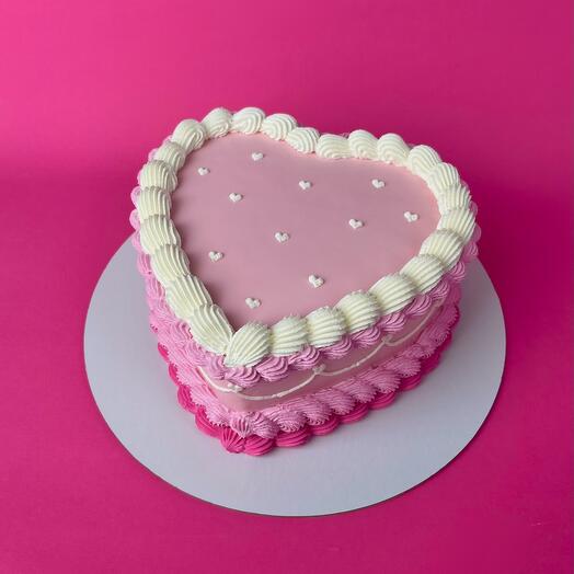 Торт сердце в стиле ламбет с сердечками