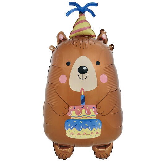 Воздушный шар гелий «Мишка с тортиком» день рождения. Helium foil balloon Bear with cake Happy Birthday