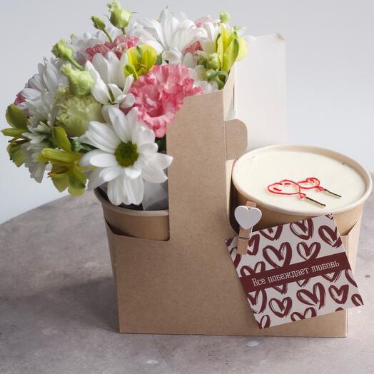 Бенто торт в стакане(vegan) + цветы для любимой женщины