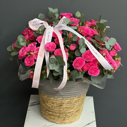 Спрей роза эвкалипт в кашпо