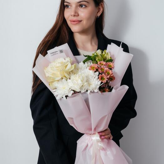 😍 Белые розы с хризантемой