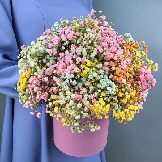 Большая коробка с цветной гипсофилой 13шт Арт.140