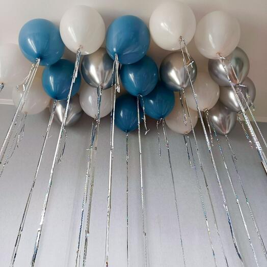Набор воздушных гелиевых шаров:"Ретро синий, кремовый и серебро хром"