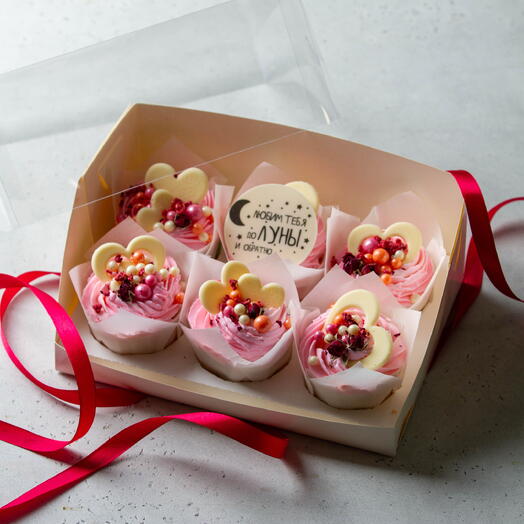 Капкейки с сердечками , 6 шт  + подарок от Vivienne Sabo — румяна MACARON