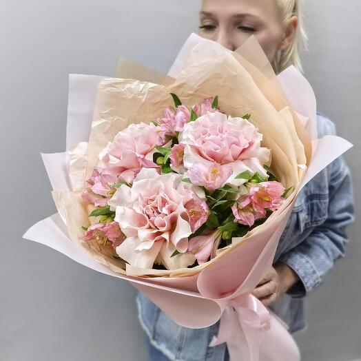 Ажурный букет из французской розы 🌹 и альстромерии 🌸 для мамы, любимой девушки, коллеги