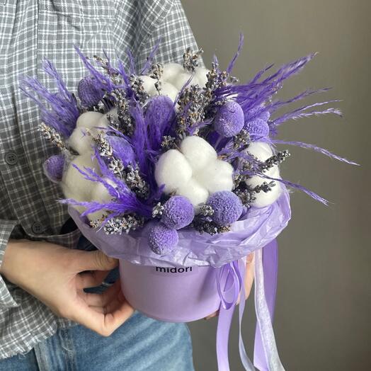 Сиреневая композиция с лагурусом и хлопком 💜