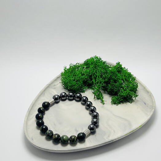 Браслет из натуральной яшмы и гематита, S