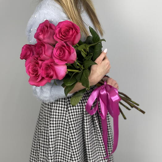 Букет из 7 премиальных ярко - розовых роз 60см с запахом (22)