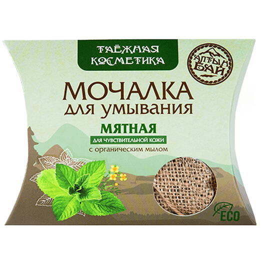 Мочалка льняная для умывания с органическим мылом "МЯТНАЯ" для чувствительной кожи, 60 гр