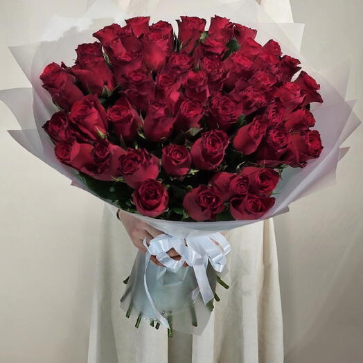 Красные розы 51 шт, букет размера L (003)