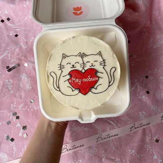Бенто торт на День Святого Валентина Котики Мяу люблю, коллекция «14 февраля»