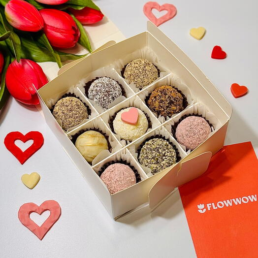 💕 Подарочный набор сырных и фруктовых трюфелей. Конфеты ручной работы, 9 шт. на 14 февраля для девушки. День всех влюбленных 🫰🏼