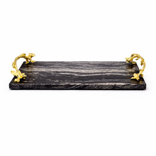 Мраморный поднос Black Royal с золотыми ручками