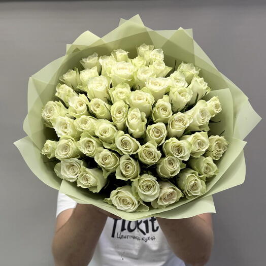 Букет из 51 одноголовой розы Кения Polar White